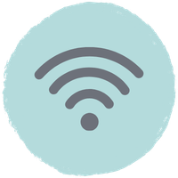 AltstadtZauber Apartments Miltenberg am Main - Ein graues WLAN-Symbol auf hellblauem Kreis zeigt, dass luxuriöse Ferienwohnungen mit Internetzugang verfügbar sind.